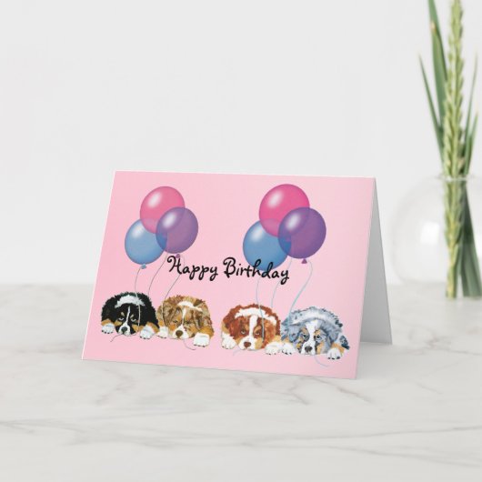 オーストラリアシェパードパッピーズハッピーバースデー カード (正面)