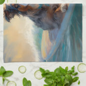 オーストラリアシェパードビーチ絵を描サーフィン キッチンタオル (折り畳み)