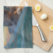 オーストラリアシェパードビーチ絵を描サーフィン キッチンタオル (四つ折り)