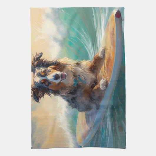 オーストラリアシェパードビーチ絵を描サーフィン キッチンタオル (縦)
