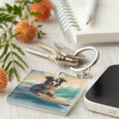オーストラリアシェパードビーチ絵を描サーフィン キーホルダー (正面右)