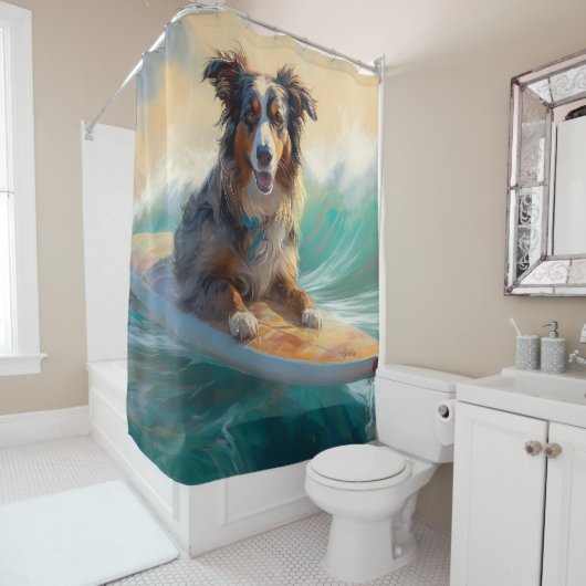 オーストラリアシェパードビーチ絵を描サーフィン シャワーカーテン (インサイチュ)