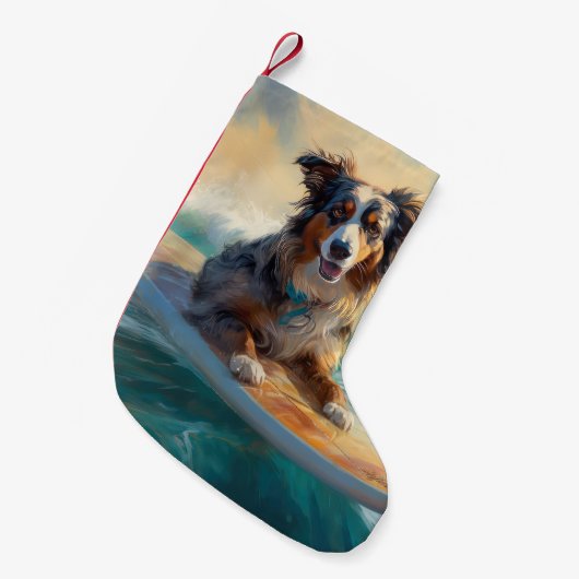 オーストラリアシェパードビーチ絵を描サーフィン スモールクリスマスストッキング (正面 (吊り時))
