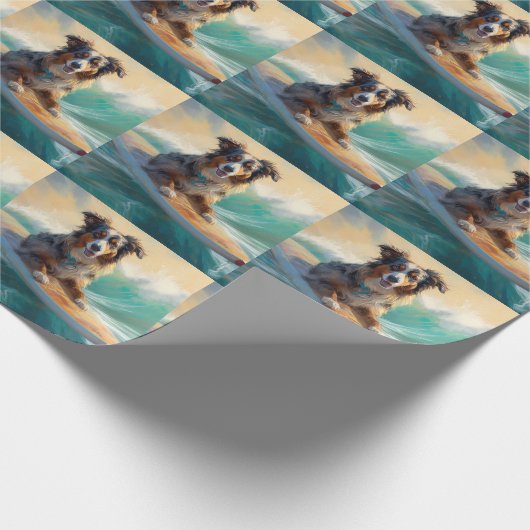 オーストラリアシェパードビーチ絵を描サーフィン ラッピングペーパー (角)