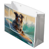 オーストラリアシェパードビーチ絵を描サーフィン ラージペーパーバッグ (正面アングル)