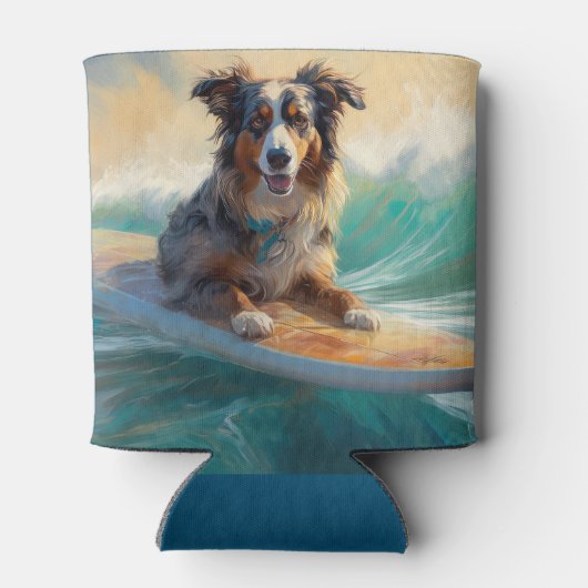 オーストラリアシェパードビーチ絵を描サーフィン 缶クーラー (裏面)