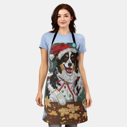 オーストラリアシェパードホリデーベーキングクリスマス エプロン (着用した状態)