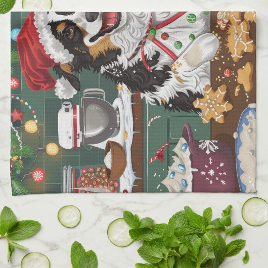 オーストラリアシェパードホリデーベーキングクリスマス キッチンタオル (折り畳み)