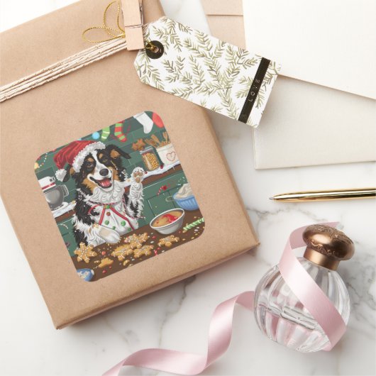 オーストラリアシェパードホリデーベーキングクリスマス スクエアシール (ギフト)