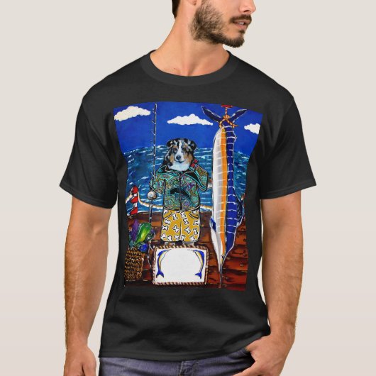 オーストラリアシェパードマーリン魚釣り Tシャツ (正面)