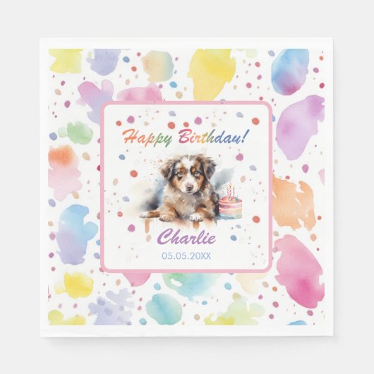 オーストラリアシェパード水カラー紙ナプキンス スタンダードランチョンナプキン (正面)