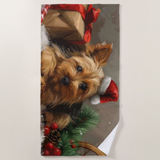 オーストラリアテリアドッグクリスマスフェスティバル ビーチタオル (正面)