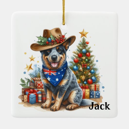 オーストラリアパーソナライズされた牛の犬のクリスマス セラミックオーナメント (裏面)