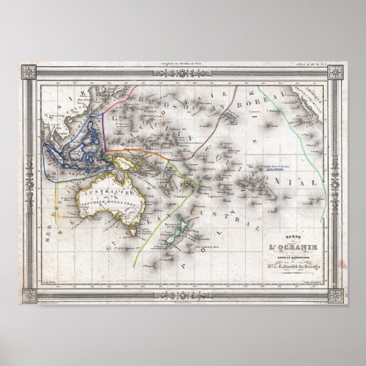オーストラリアフランスのとポリネシアの地図 ポスター (正面)