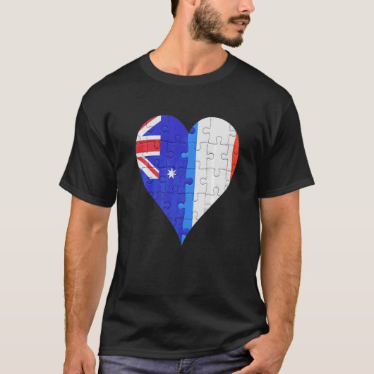オーストラリアフランスの国旗のハート Tシャツ (正面)