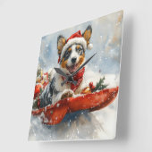 オーストラリアン・キャトル・ドッグのそりでLet it Snow クリスマス スクエア壁時計 (傾斜)