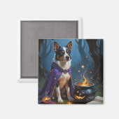オーストラリアン・キャトル・ドッグのウィズミカルなハロウィン絵画 マグネット (正面/裏面)