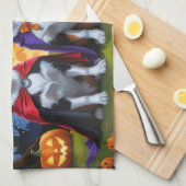 オーストラリアン・キャトル・ドッグのハロウィン かぼちゃ 面白い キッチンタオル (四つ折り)