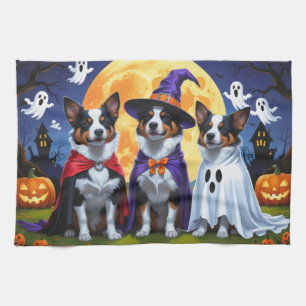 オーストラリアン・キャトル・ドッグのハロウィン かぼちゃ 面白い キッチンタオル
