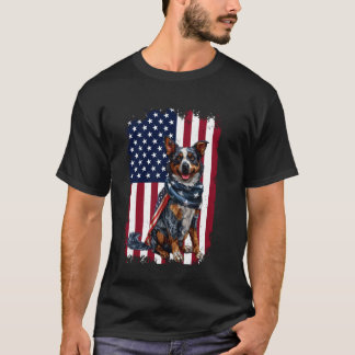 オーストラリアン・キャトル・ドッグ アメリカ国旗 7月4日 Tシャツ