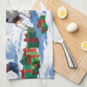 オーストラリアン・ケルピーのクリスマス 雪の情景 キッチンタオル (四つ折り)
