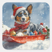 オーストラリアン・ケルピー+そり+Let it Snow クリスマス スクエアシール (正面)
