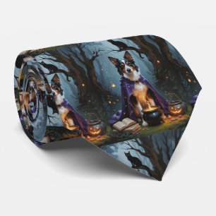 オーストラリアン・ケルピー・ドッグのウィズミカルなハロウィン絵画 ネクタイ