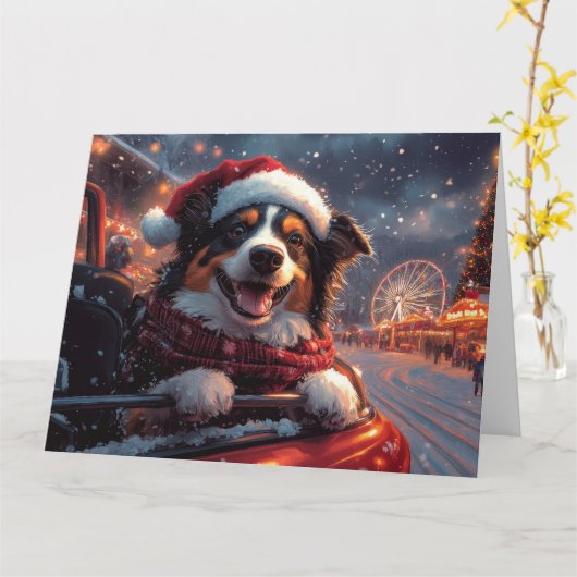 オーストラリアン・ケルピー 犬 ローラーコースター クリスマス カード (黄色い花)