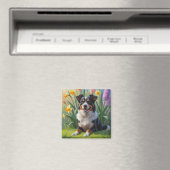 オーストラリアン・ケルピー 犬 春の花の絵画 マグネット (インサイチュ (食洗機))