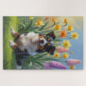 オーストラリアン・ケルピー 犬 春の花 絵画 ジグソーパズル (横)