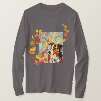 オーストラリアン・シェパードとオオカナダモナークバタフライTシャツ Tシャツ
