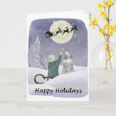 オーストラリアン・シェパードと一緒に楽しむホリデーカード カード (黄色い花)