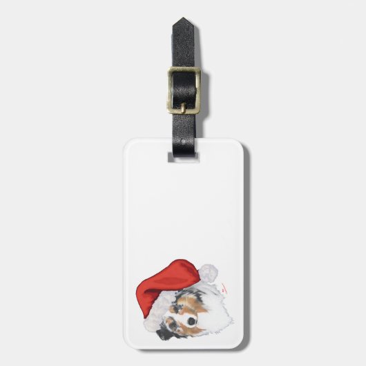 オーストラリアン・シェパードのクリスマス ラゲッジタグ (正面縦)