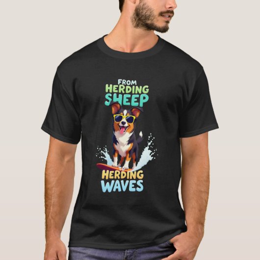 オーストラリアン・シェパードのサーフィン犬 Tシャツ (正面)