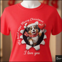 オーストラリアン・シェパードの子犬のクリスマスハートスカーフ