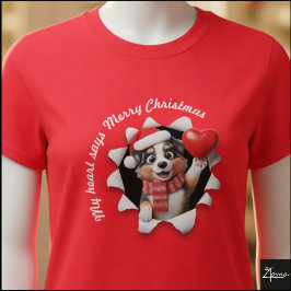 オーストラリアン・シェパードの子犬のクリスマスハートスカーフ Tシャツ