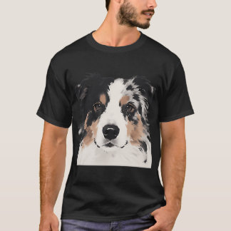 オーストラリアン・シェパードの水墨画クローズアップ Tシャツ