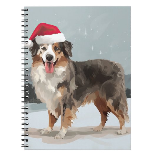 オーストラリアン・シェパードの犬と雪のクリスマス ノートブック (正面)