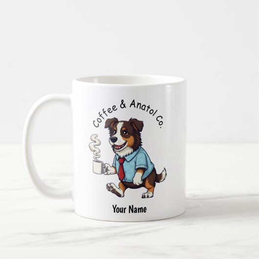 オーストラリアン・シェパードの犬のビジネススーツのコーヒーグッズ面白いデザイン コーヒーマグカップ (左)