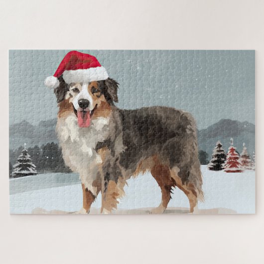 オーストラリアン・シェパードの犬の雪のクリスマス ジグソーパズル (横)