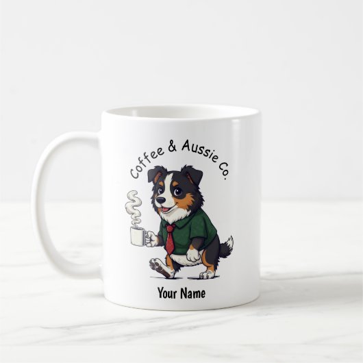 オーストラリアン・シェパードの犬 ビジネススーツ コーヒー コーヒーマグカップ (左)