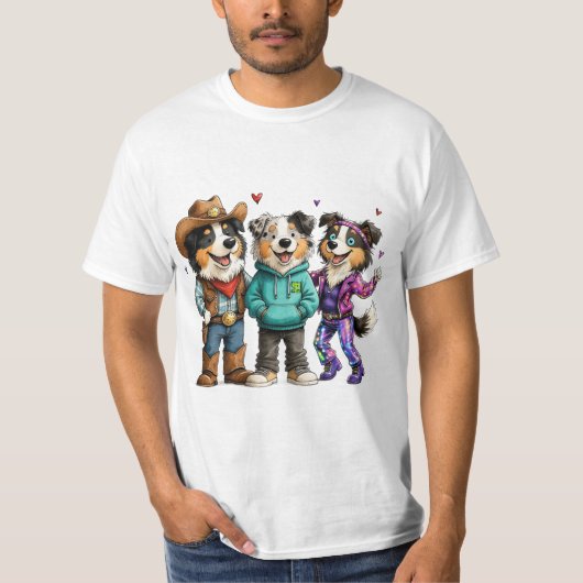 オーストラリアン・シェパードの面白Tシャツ 可愛い3匹組 Tシャツ (正面)