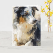 オーストラリアン・シェパード犬の肖像 カード (黄色い花)