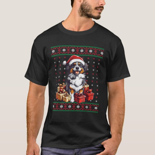 オーストラリアン・シェパード クリスマス サンタ帽子 Tシャツ (正面)