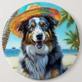 オーストラリアン・シェパード ビーチ 犬好き サマーギフト 缶バッジ (正面)