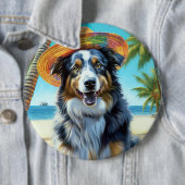 オーストラリアン・シェパード ビーチ 犬好き サマーギフト 缶バッジ (インサイチュ)