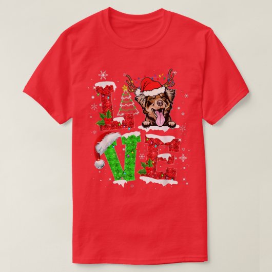 オーストラリアン・シェパード 犬の木 クリスマス ライト クリスマス Tシャツ (デザイン正面)
