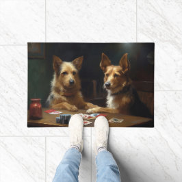 オーストラリアン・テリアの犬たちがポーカーをするアート ドアマット