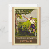 オーストラリアヴィンテージ山旅行ポスター ポストカード (正面/裏面)