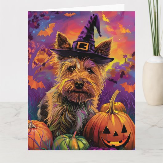 オーストラリア不気味テリアハロウィーンウィッチパンプキン カード (正面)